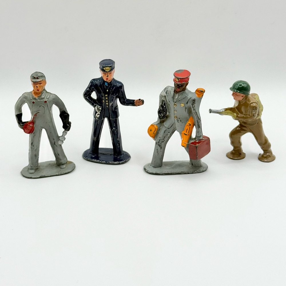Vintage Barclay Manoil Lead Metal Toy Figures Soldier Conductor Doorman Oiler